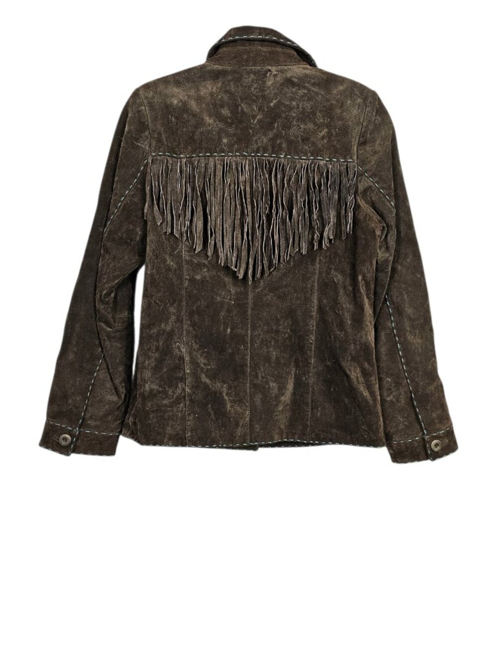 Montanaco Vintage Brown Suede Leather Boho Y2K Western Fringe Stitch Jacket S - Picture 3 of 8